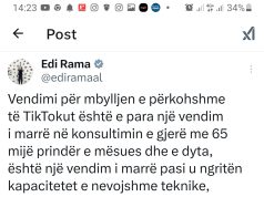 Vendimi për mbylljen e përkohshme të TikTokut. Reagon Rama