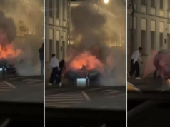 (Video) Një limuzinë shpërthen në flakë në qendër të Moskës – besohet të jetë e Putinit