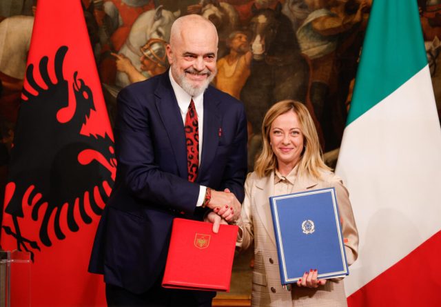 Italy's Prime Minister Giorgia Meloni, as he meets Albania s Prime Minister Edi Rama
