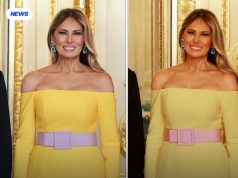 Melania Trump mahnit me fustan të verdhë në Windsor – por rripi i saj ka futur rrjetin në sherr (VIDEO)