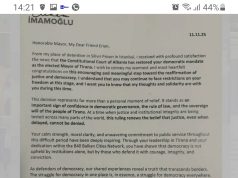 Letër nga burgu/ Ekrem Imamoglu i shkruan Erion Veliajt: “Vendimi i Kushtetueses shqiptare është shenjë e fortë për demokracinë”