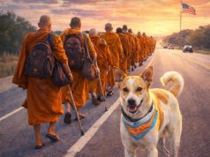 Qeni i paqes/ Aloka bashkohet me murgjit budistë në një udhëtim nëpër SHBA