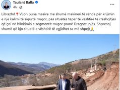 Balla inspekton punimet: Vijon puna për hapjen e kalimit të sigurt pranë Dragostunjës