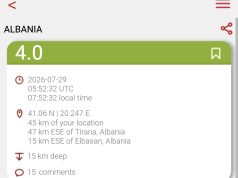 Tërmet, me magnitudë 4.0/ Lëkundjet u ndjenë edhe në Tiranë, epiqendra 15 km në lindje-juglindje të Elbasanit