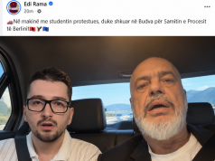 Rama niset për në Budva dhe bën bisedën imagjinare me një student protestues të krijuar nga inteligjenca artificiale të ulur në karriget e dialogut